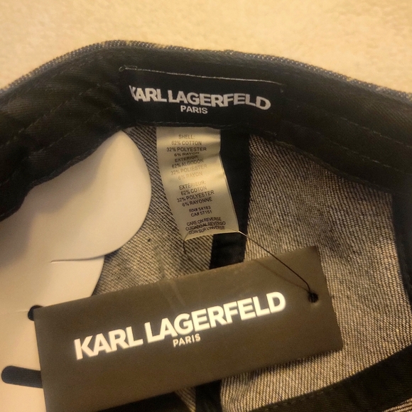 NWT Karl Lagerfeld Gray Denim Women's Ballcap - Floral/Wording In Cream - Picture 7 of 8